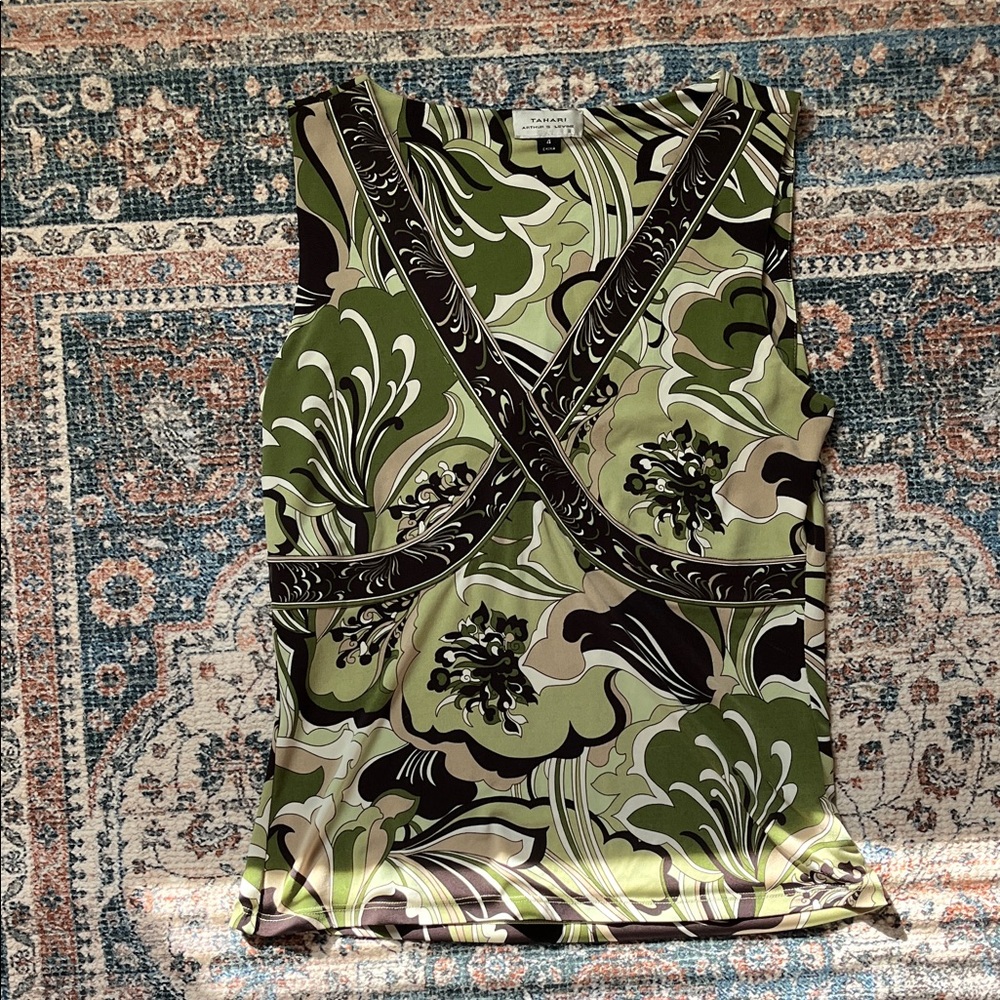 Tahari green and brown Patterned Top